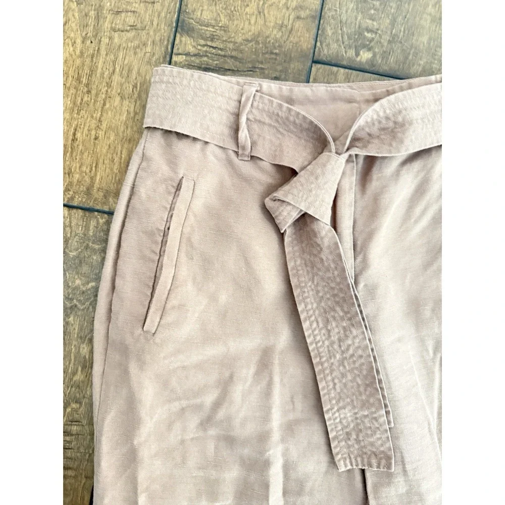 Aritzia Wilfred Linen Trousers Womens 2 Pink High Waist Belted Tapered Pants